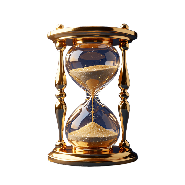 Guldtimeglas med fint guldsand - symbol for trin 3, ventetid under gennemgang af verificeringen