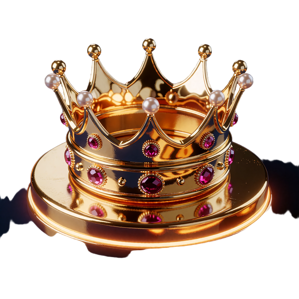 Kongekrone i guld med magenta &aelig;delsten p&aring; en piedestal - symbol for fjerde og sidste indbetaling